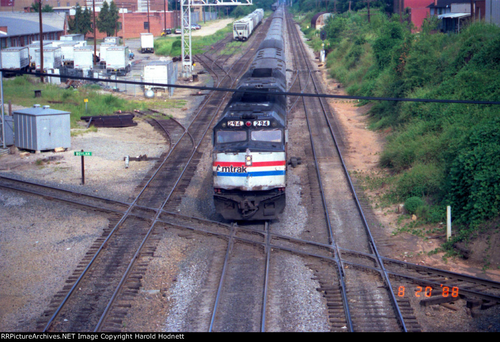 AMTK 294 leads a train across Boylan Junction